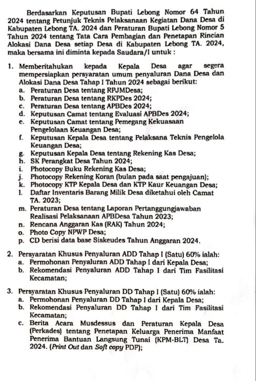 DD Dan ADD Tahap Pertama Tahun Anggaran 2024 Sudah Bisa Pengajuan